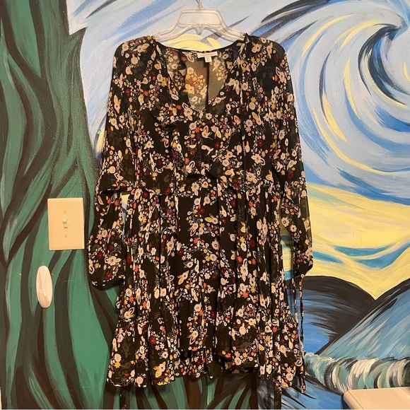 TopShop Black Slip dress with Floral Ruffle Dress - Picture 4 of 12